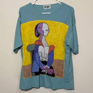 Vintage Pablo Picasso Shirt Women's One Size Blue/Green Genoa Collection - Picture 1 of 4