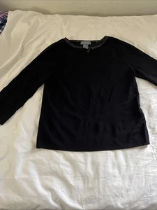 Koret Women large black shirt round neck 3/4 sleeve ribbon accents - Picture 1 of 5