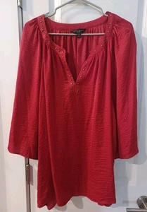 Top túnica Investments mujer talla 3X rojo intenso ojales texturizados BOHO - Imagen 1 de 7