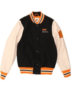 PULL & BEAR Mens Graphic Varsity Jacket UK 36 Small Black Colourblock AP01 - Picture 1 of 6