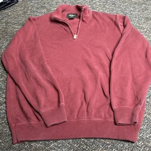 Vtg Eddie Bauer Sweater Mens L Cotton Knit Quarter Zip 1/4 Preppy Burnt Orange - Picture 1 of 5