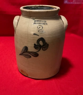 Antiguo 2 Gal. Vaso de gres cobalto floral Morton & Co Ontario Canadá Foto 1 de 4