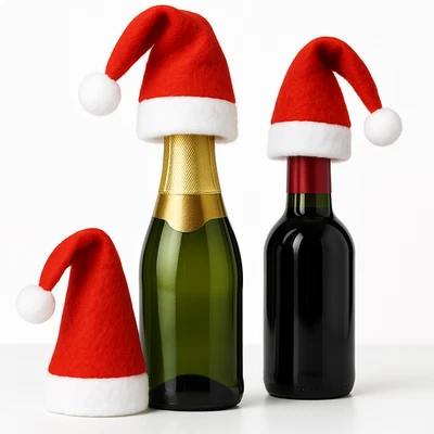 12 Mini Santa Hats Bottle Toppers Wine Drink Christmas Table Gift Decoration - Image 1 of 4