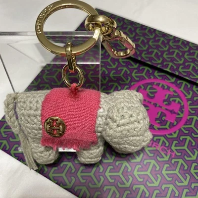 Tory Burch Elephant Keychain Keyring Charm Gray Pink Gold Tone Metal FS JAPAN - Image 1 of 4