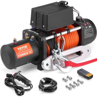 VEVOR Electric Winch Truck 13,500 lb Synthetic Rope Waterproof Remote Control - Image 1 of 4
