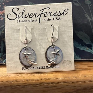 SILVER FOREST "Shooting Star" 'Dangle Earrings Surgical Steel ~ 1 3/8" ~ NEW! - Picture 1 of 3