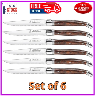 特鲁多 6 件套棕色和灰色 Laguiole 牛排刀带 Pakkawood 手柄 St... — 第 1/4 张图片