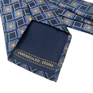 Corbata ERMENEGILDO ZEGNA Couture XXX Azul Cuadrada 100% Seda Italia - Imagen 1 de 14