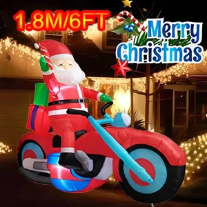 Aufblasbare Weihnachtsdeko 1.8m Santa Motorrad Mit LED Licht Garten Outdoor - Bild 1 von 6