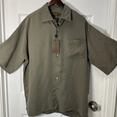 Robert Barakett Shirt Men's Large Taupe,Short Sleeve Button Up Canada Made NEW - Image 1 of 4