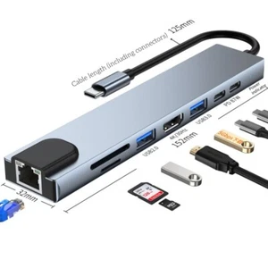 8 in1 Hub Adapter USB-C Type-C to HDMI RJ45 SD/TF Card Reader For notebook - Picture 1 of 7