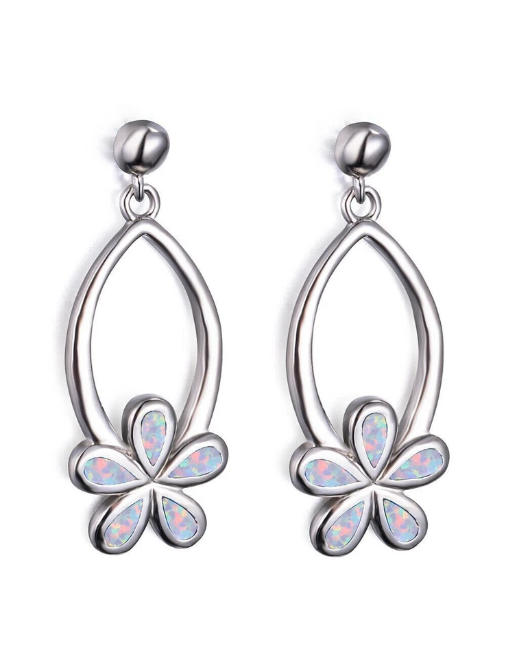 Bonitos Nuevos Pendientes Colgantes Plateados de Resina Blanca Ópalo de Fuego Flor Foto 1 de 1