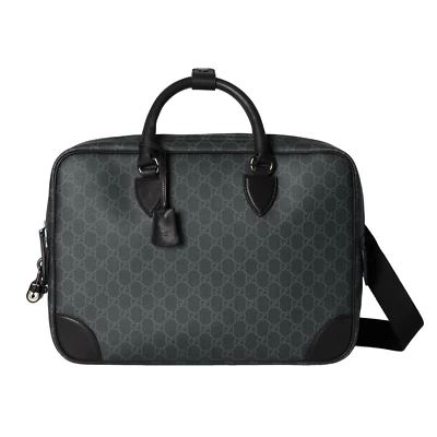GUCCI GG Emblem Medium $2850 Black Fabric Briefcase New & Authentic - Image 1 of 4