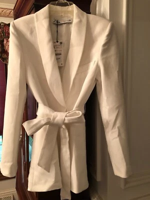 Zara belted tuxedo Collar jacket/blazer NWT ecru sz S - Image 1 of 4