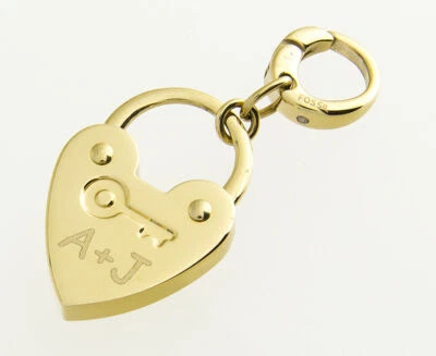 Charms Fossil Herz persönliche Gravur Initialen Diamantgravur Farbe gold - Bild 1 von 3