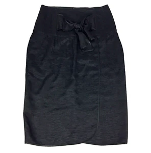 Angela Lewis Skirt Black Size 10 Pencil Wrap Midi Bow Detail High Waist Cocktail - Picture 1 of 12