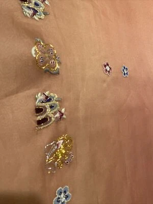 Tela bordada a mano 100 % seda pura organza ancho 21” años 90 Corea 1,33 yds defecto Foto 1 de 4