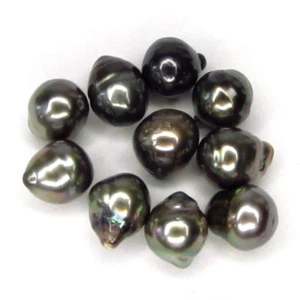 10 perlas barrocas tahitianas negras/verdes sueltas de 9-10 mm sin perforar de 9-10 mm - Imagen 1 de 2