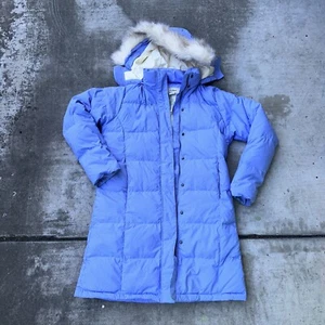 Vintage LL Bean Down Puffer Coat Women Small REG Lavender Full Zip 3/4 Length - Picture 1 of 10