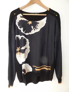 MISS CAPTAIN TREND black blue white yellow FLORAL PANSIES Top Size 10 12 approx - Picture 1 of 10