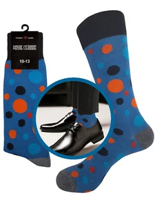 ONE PAIR BLUE MULTICOLOR POLKA DOT COTTON NOVELTY DRESS SOCKS 10-13 TRUE TO SIZE - Picture 1 of 3