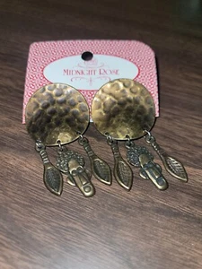 Vintage Hammered Metal Haitian Style Earrings Masks - Picture 1 of 2