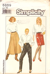 Simplicity 8869-Lined Skirts-Pants-Fly Front-Pleats-Skirt-Mid-Calf Flare Miss 10 - Picture 1 of 4