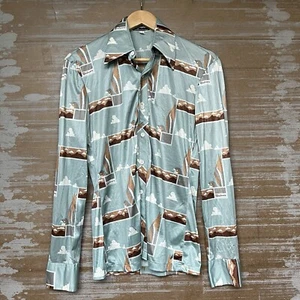 VINTAGE Roland 1970s Disco Shirt Road Runner Western Rodeo Americana Mens S - Picture 1 of 7
