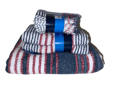 NAUTICA Rojo Blanco y Azul Algodón Juego de 4 Toallas de Lavado 2 Toallas de Mano 1 Toalla de Baño Foto 1 de 4