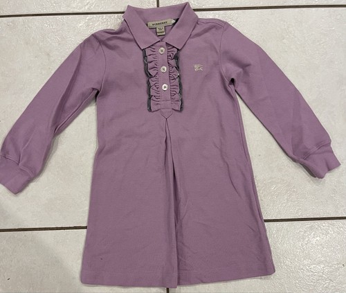 Polo Burberry bambina viola grigio volant piqué manica lunga taglia 2 3