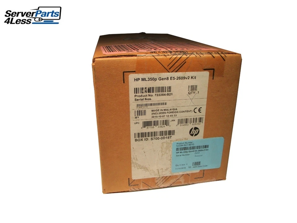 722284-B21 HPE XEON E5-2609V2 QUAD CORE 2.50 GHz 10M 6.4 GT/s PROC FOR ML350P G8 - Image 1 of 1