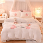 Luxury Velvet +  Fleece Princess Bedding Set Rabbit Embroidery Short Plush Cover