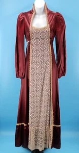 Vtg Women's 60s 70s Red Satin Black Label Gunne Sax Maxi Dress XS/S 1960s 1970s - Picture 1 of 24