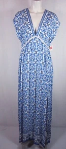 Loveriche Floral Blue White Maxi Dress Women's M Medium V-Neck Side Slit - Picture 1 of 15