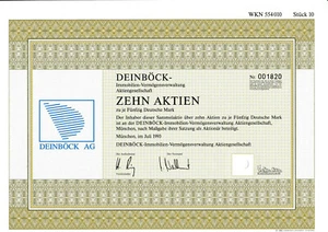 Deinböck Immobilien-Vermögensverwaltung AG histor. DM Aktie München 1993 Bayern - Bild 1 von 1