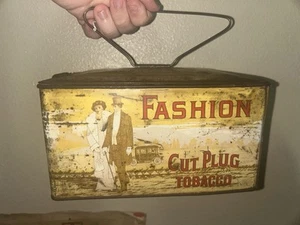 Fashion Cut Plug Tobacco Advertising Tin Antique Lunch Box - Picture 1 of 5