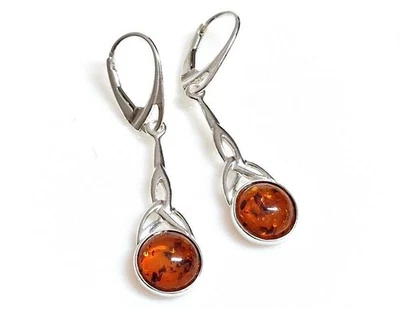 Bernstein Ohrhänger Silber 925 Ohrringe rund lang echt Sterlingsilber BJ290 - Bild 1 von 4