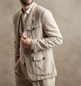BANANA REPUBLIC Safari Jacket, Herringbone, World Map Print, Beige, Men's Size L - Picture 1 of 24