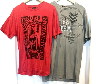2 Harley-Davidson Shirts Mens Graphic Size L Biker New Jersey Pasadena Texas - Picture 1 of 13