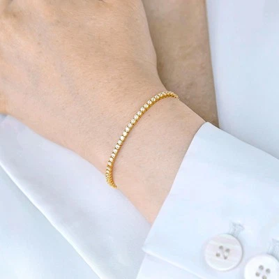 2.5ct G VS Real Lab Grown Diamond Tennis Bracelet Solid 14k Yellow Gold 7.5" - Image 1 of 2