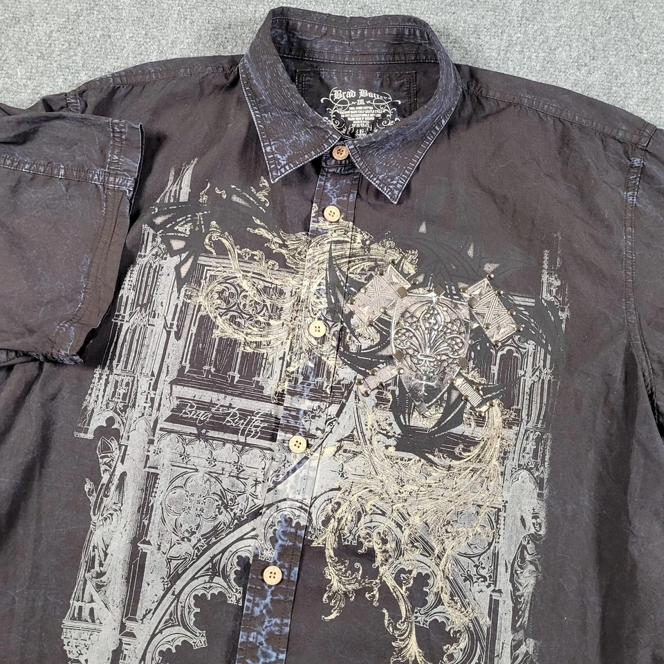 Brad Butter Shirt Mens 2XL Black Short Sleeve Button Up Graphic Gothic Made USA - Image 1 of 4