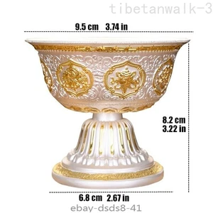Tazza di buon auspicio in lega artigianale 3,7" IN argento incisione buddismo tazza acqua santa - Foto 1 di 7