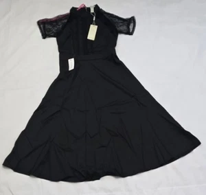 Abito midi donna nero Liquorish linea A dettagli pizzo taglia UK 10 - Foto 1 di 3