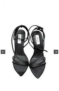 Reiss Adela Strappy Heels Sandals Satin Black Size US 5 UK 3 EU 36 Heel 3.5" - Picture 1 of 5
