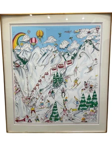 Charles Fazzino " Ski , Ski , Ski " 3D Pop Art Autograph H 40.3 x W 35.6 in - Picture 1 of 20