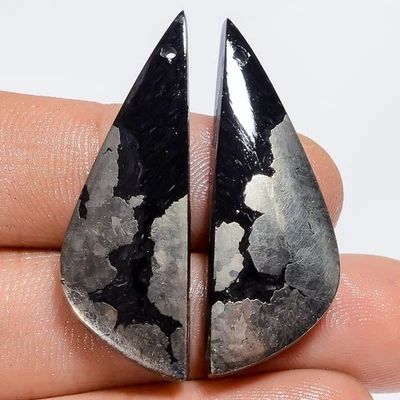40 Ct. Apache Gold Pyrite Cabochon Gemstone Drilled Pair For Earrings 36X12X4 mm - Image 1 of 2
