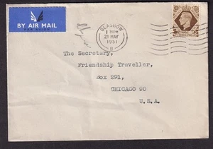 Great Britain 1951 cover Glasgow to secretary Friendship Traveller Chicago IL - Bild 1 von 1