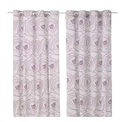 IKEA Set of 2 INGERLISE Mod Floral Unlined Grommet Curtain Panels 57x97 Purple - Image 1 of 4