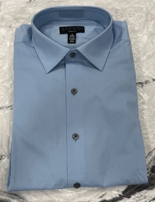 Camisa social masculina slim fit Alfani M 15-15.5 34/35 Skysail azul mistura de algodão nova - Imagem 1 de 4