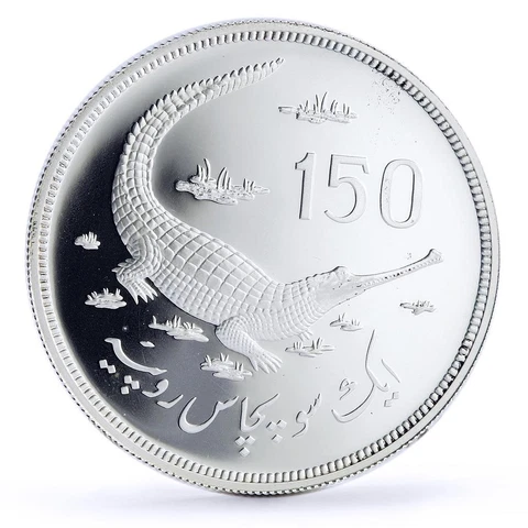 Pakistan 150 rupees WWF Gavial Crocodile Fauna proof silver coin 1976 Cover